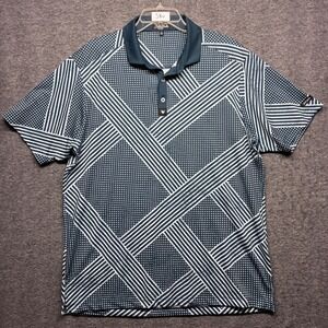 Bad Birdie Mens XL Golf Polo Shirt Navy Blue White Geometric Stripe Dot Stretch